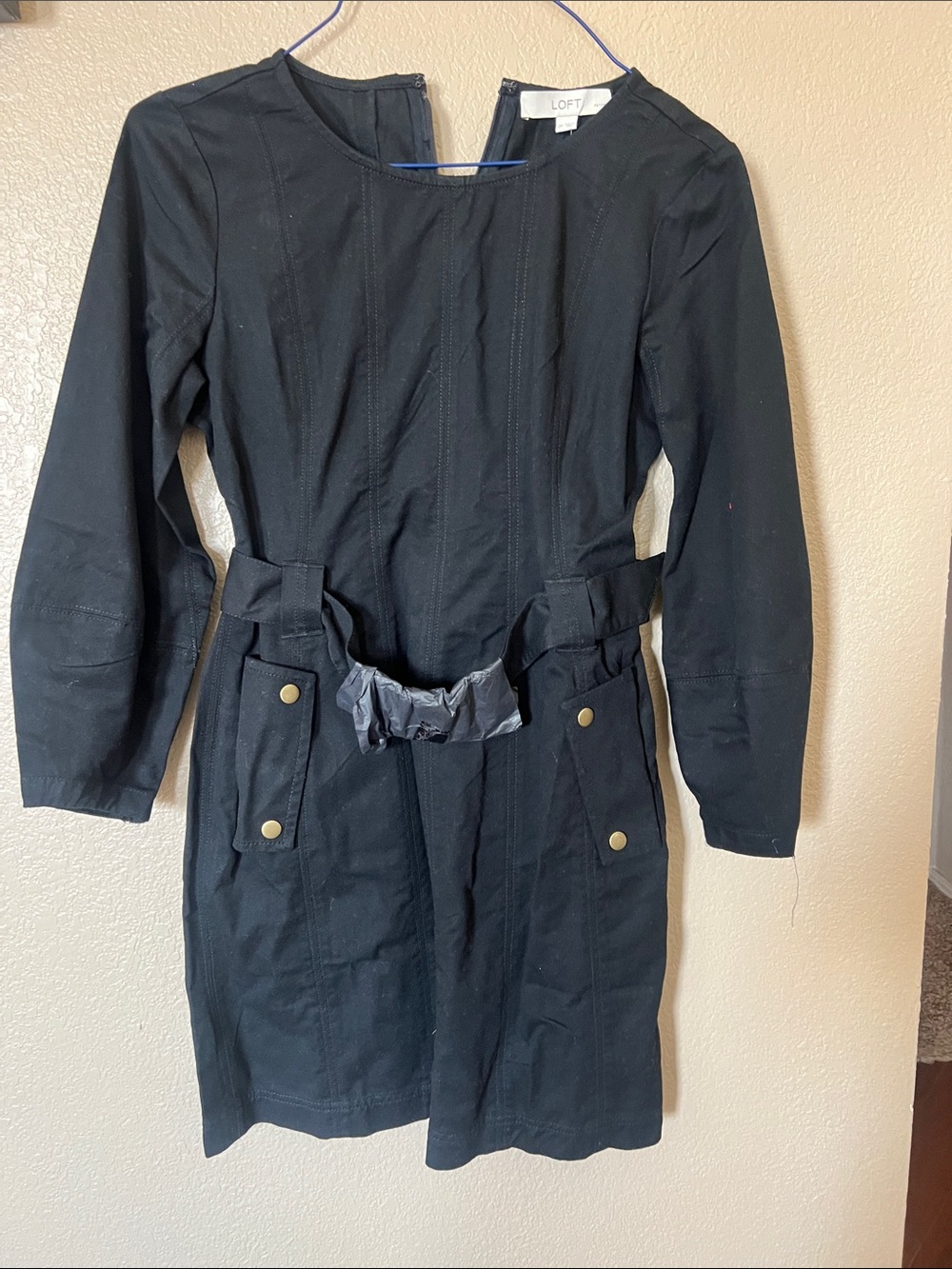 LOFT Black Long-Sleeve Utility Shift Dress